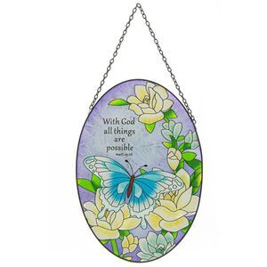 With God All Things Are Possible Hanging Suncatcher 12" x 8"
